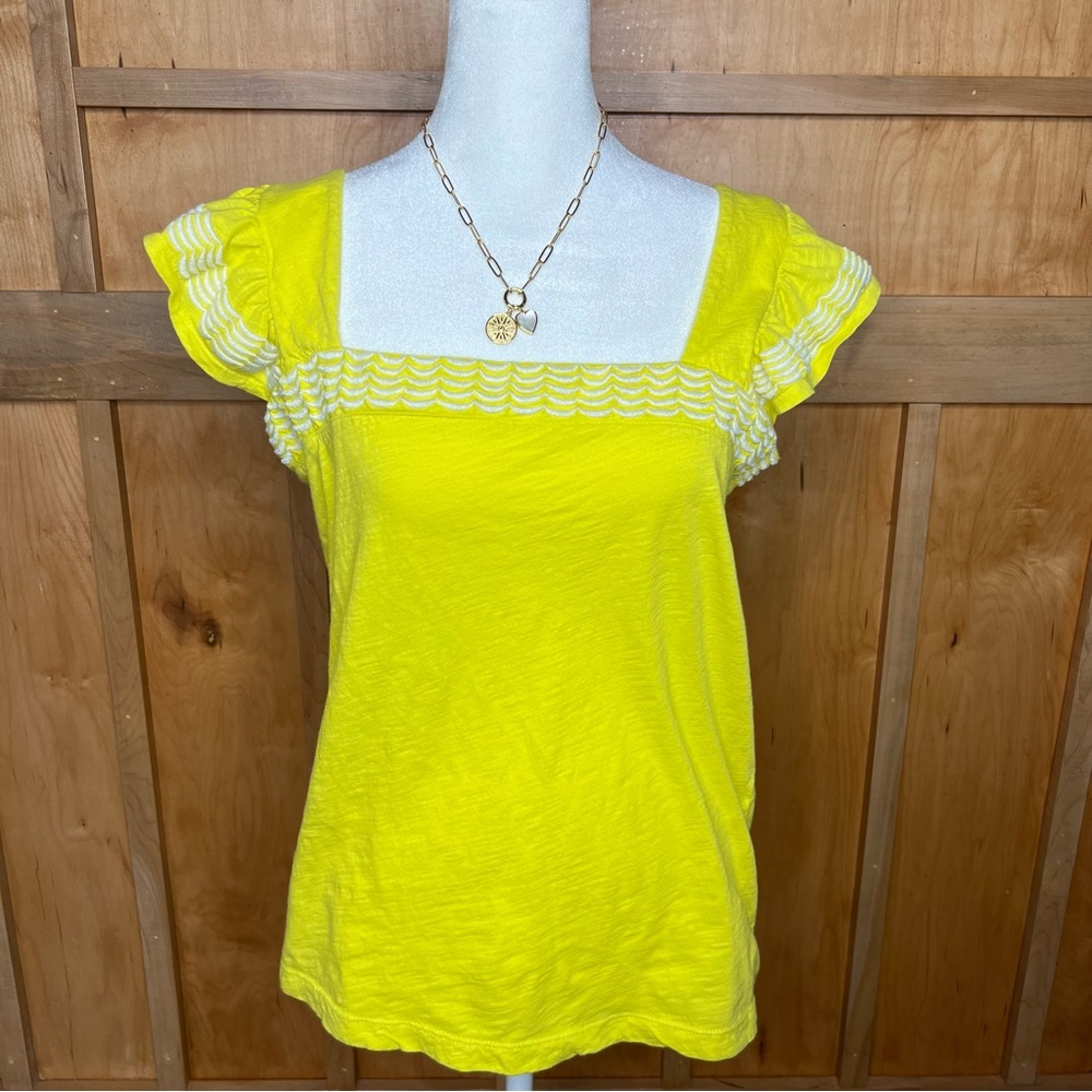 St John’s Bay NWT | Yellow Ruffled Short Sleeve Women's Top | Size Small